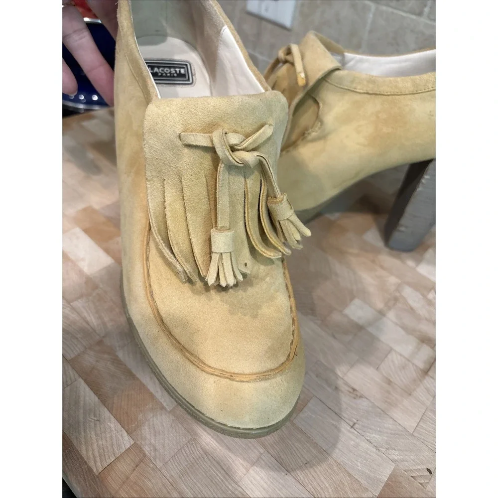 LACOSTE Paris Lahila Chunky Heels Pumps Camel Brown suede platform Y2k 9.5